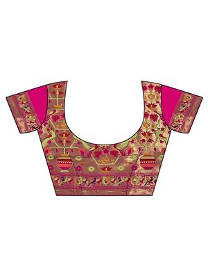 yellow yellow & pink ethnic motifs woven design zari patola saree 5