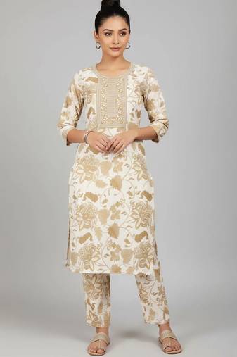smart women printed kurta with trousers