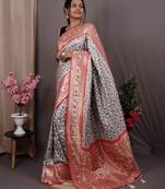 white white & red ethnic motifs zari handloom banarasi saree