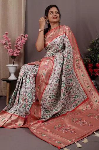 white white & red ethnic motifs zari handloom banarasi saree