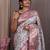 white blue & gold-toned ethnic motif woven design zari patola saree