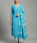 smart women printed kurta with trousers with dupatta