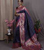 navy_blue navy blue & pink woven design zari silk blend banarasi patola saree