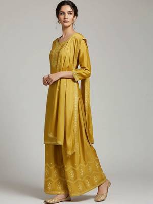 workwear women embroidered kurta with palazzos with dupatta 3