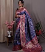 blue blue & pink woven design zari silk blend patola saree