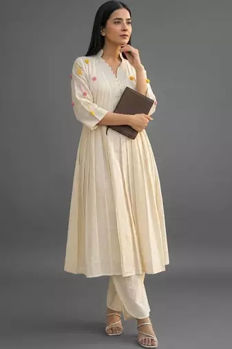 workwear women striped kurta with trousers