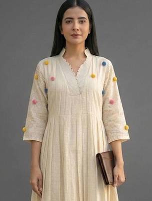 workwear women striped kurta with trousers 5