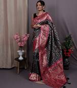 black black & pink ethnic motifs woven design zari patola saree