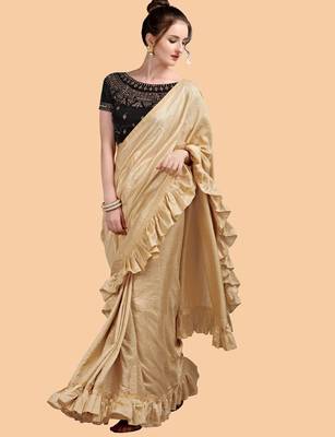 gold gold-toned silk blend saree 1