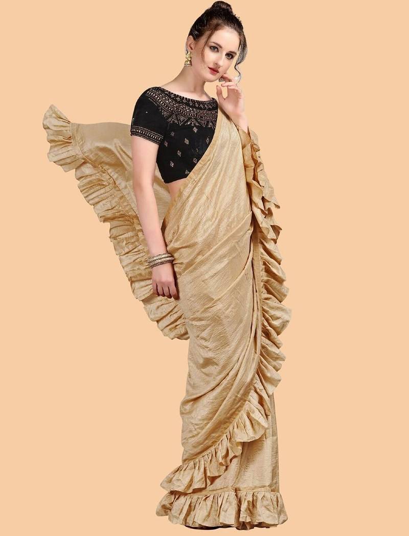 gold gold-toned silk blend saree