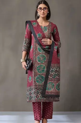 tailored women printed kurta with trousers with dupatta