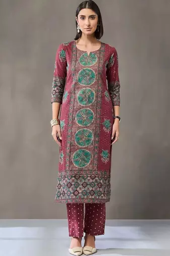 tailored women printed kurta with trousers with dupatta
