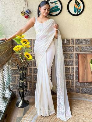 off_white embellished sequinned poly georgette saree 2