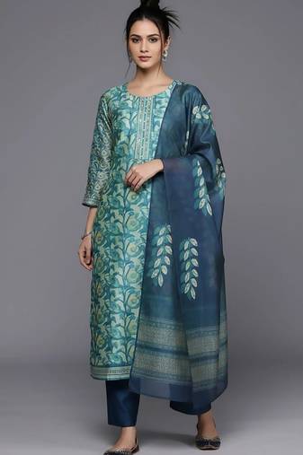 formal women printed kurta with trousers with dupatta