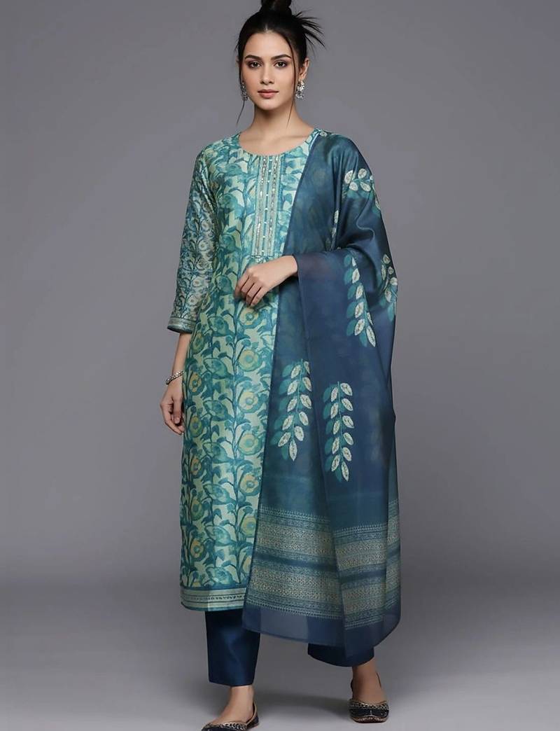 formal women printed kurta with trousers with dupatta