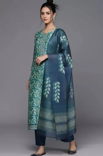 formal women printed kurta with trousers with dupatta