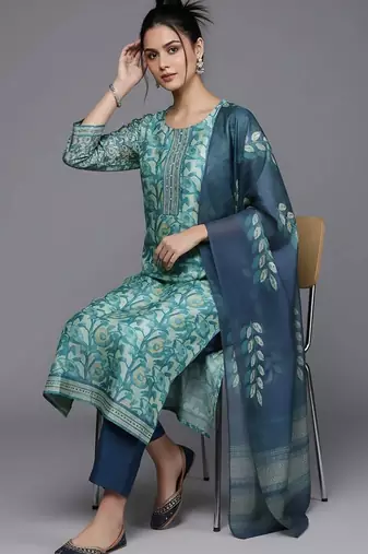formal women printed kurta with trousers with dupatta