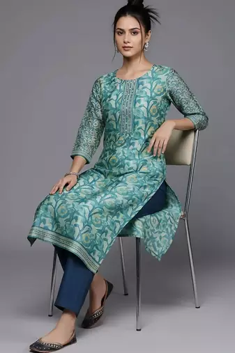 formal women printed kurta with trousers with dupatta