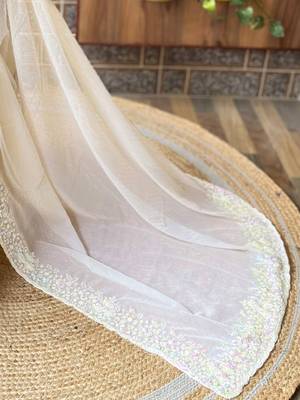off_white embellished sequinned poly georgette saree 5