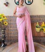 pink embellished sequinned pure georgette saree