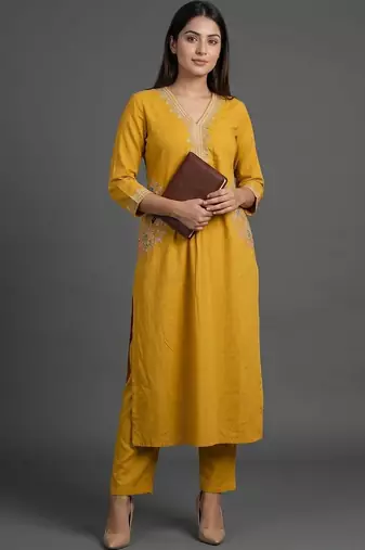 smart women embroidered kurta with trousers