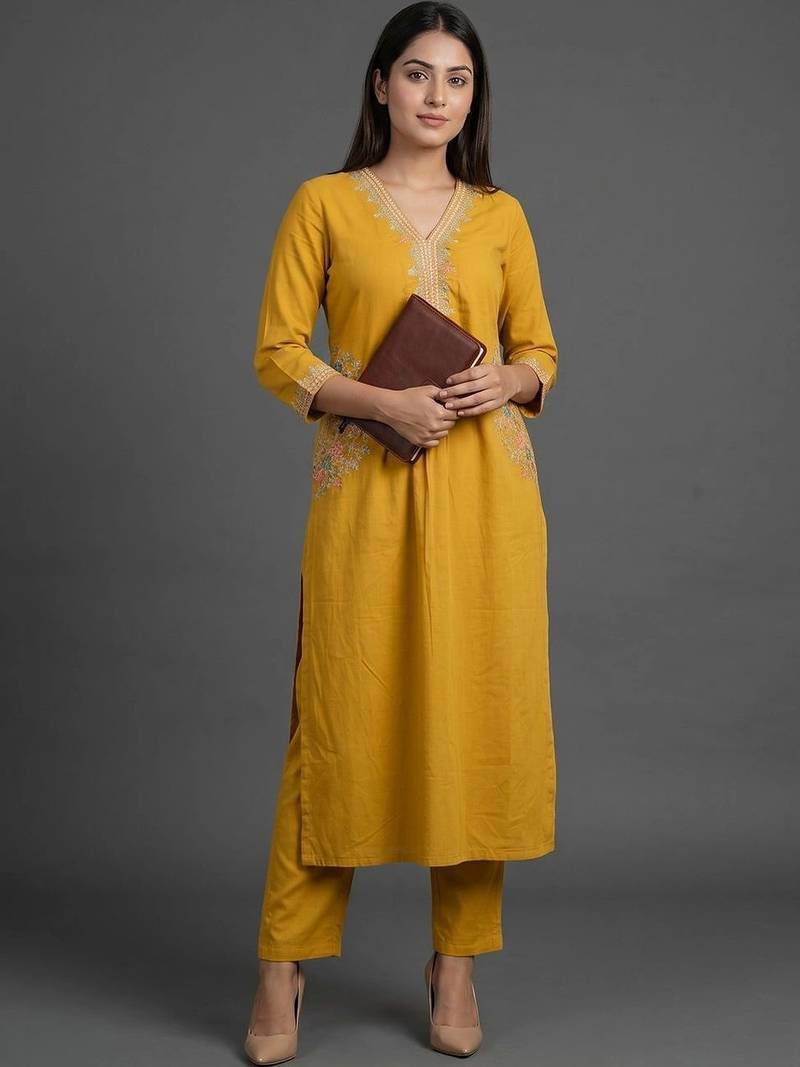 smart women embroidered kurta with trousers