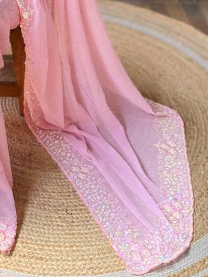pink embellished sequinned pure georgette saree 5
