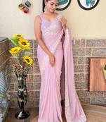 mauve embellished sequinned poly georgette saree
