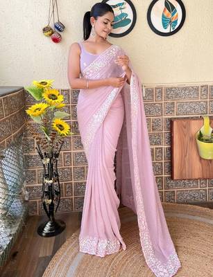 mauve embellished sequinned poly georgette saree 3