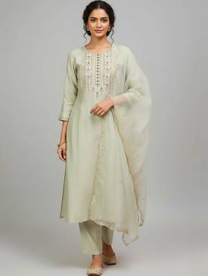 structured women embroidered kurta with trousers with dupatta 1