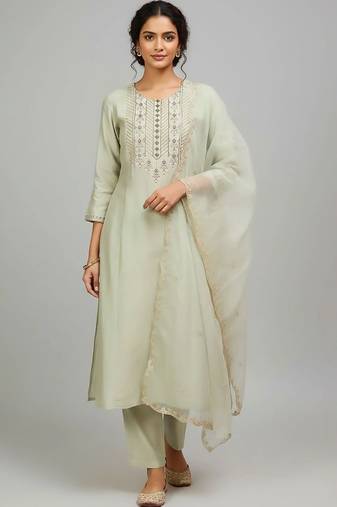 structured women embroidered kurta with trousers with dupatta