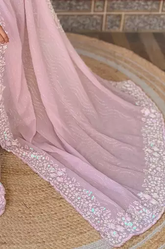mauve embellished sequinned poly georgette saree