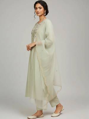 structured women embroidered kurta with trousers with dupatta 3