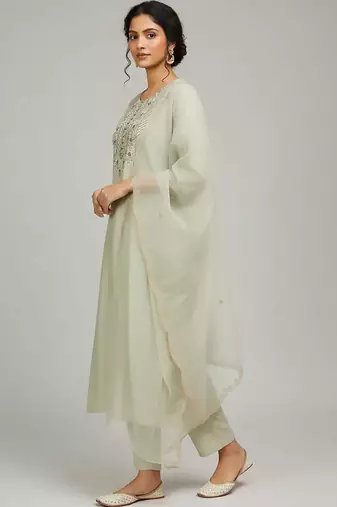 structured women embroidered kurta with trousers with dupatta