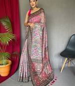 pink ethnic motif printed saree