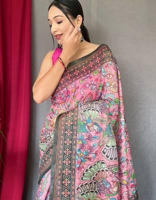 pink ethnic motif printed saree 3