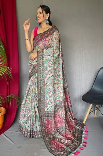 beige floral printed saree