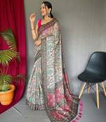 beige floral printed saree