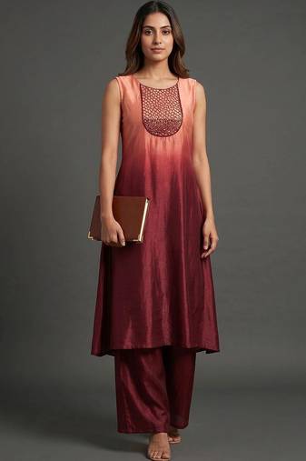 tailored women dyed kurta with palazzos