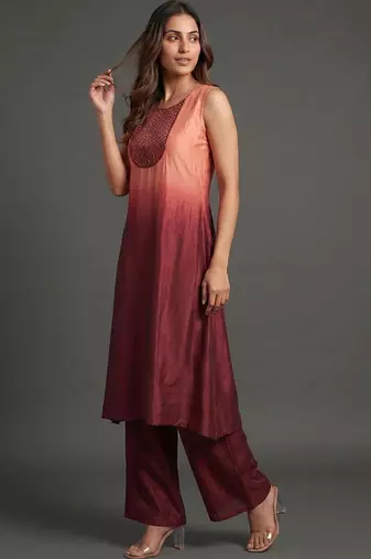 tailored women dyed kurta with palazzos