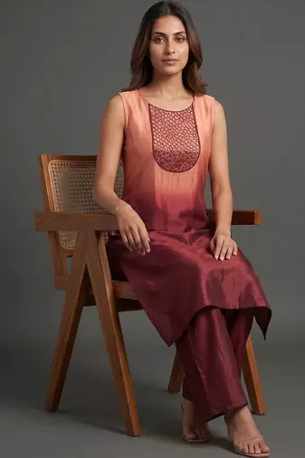 tailored women dyed kurta with palazzos