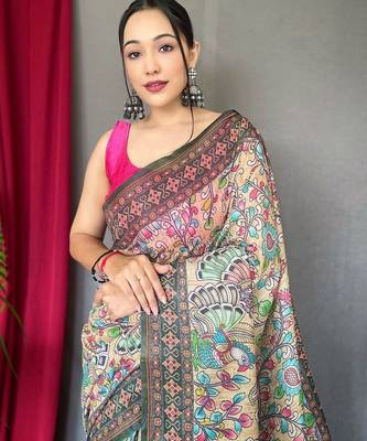 beige floral printed saree 3