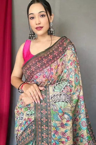 beige floral printed saree