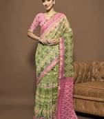 green ethnic motifs zari ready to wear ikat saree