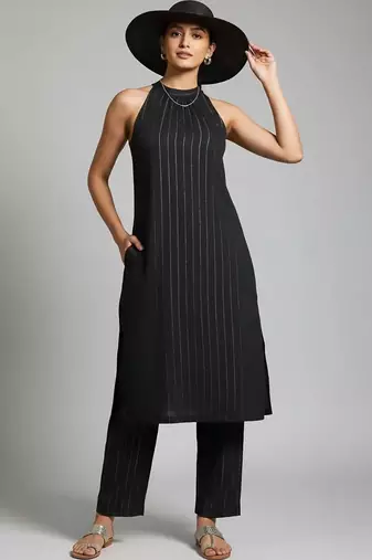 workwear women striped kurta with trousers