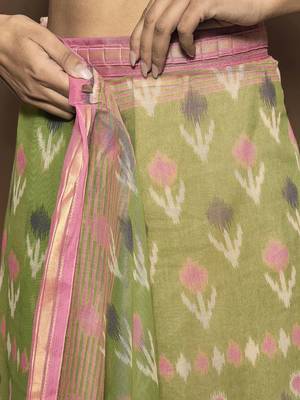green ethnic motifs zari ready to wear ikat saree 4