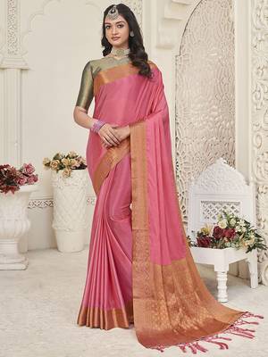 pink pink & gold-toned zari banarasi saree 1