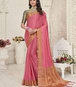 pink pink & gold-toned zari banarasi saree