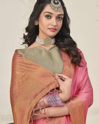 pink pink & gold-toned zari banarasi saree 2