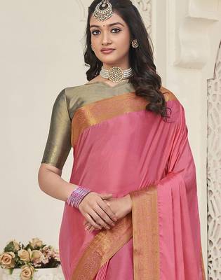 pink pink & gold-toned zari banarasi saree 3